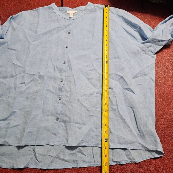 Eileen‎ Fisher Organic Linen Button-Up Shirt L Light Blue Ethical Lagenlook - Picture 8 of 9